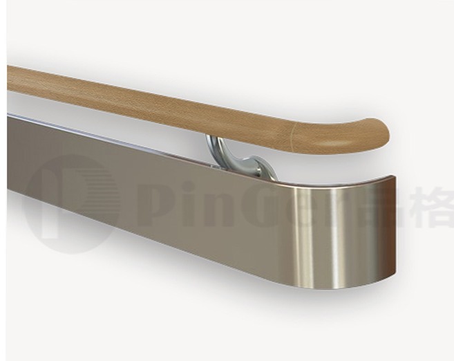 Solid Wood With Stainless Steel Wall Guard Handrail